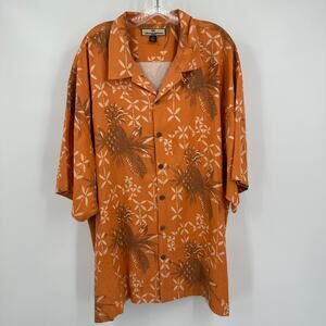 Tommy Bahama Mens Hawaiian Silk Shirt Size XXL Pineapple Tropical Camp FLAW